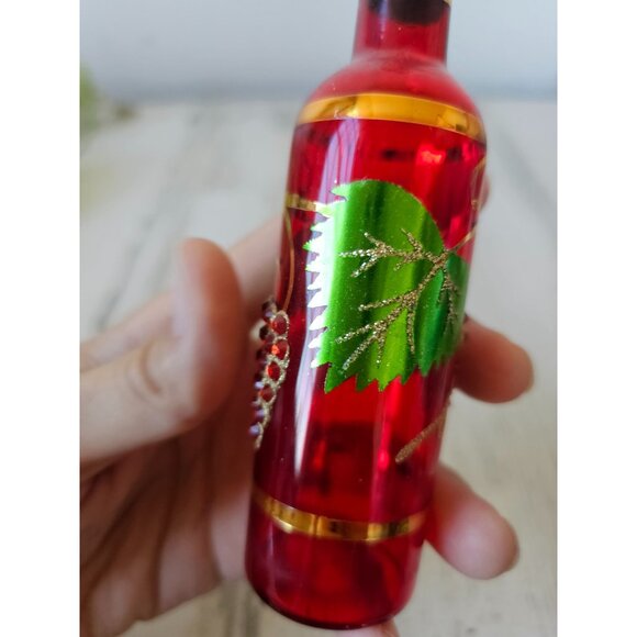 Glass Italian wine champagne bottle rhinestone red ornament Xmas tree - Picture 6 of 8